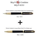 Parker Ambient Lacque Black Gold Trim Fountain and Rollerball Pen Set
