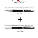 Parker Ambition Lacque Black Chrome Trim Fountain & Roller Pen Set