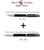 Parker Ambition Lacque Black Chrome Trim Fountain & Roller Pen Set