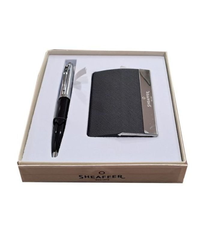 3 Sheaffer Giftset Chrome Ballpoint Pen with CT and Card Holder 9313 - Image 1