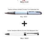 Parker Ambient White Chrome Trim Rollerball & Ballpoint Pen Set