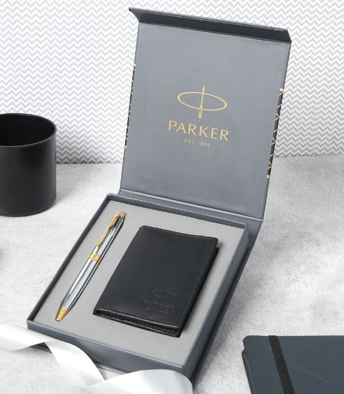 Parker Giftset Aster Shiny Silver GT Ballpoint Pen + Wallet