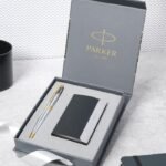 Parker Giftset Aster Shiny  Silver GT Ballpoint Pen + Card Holder