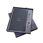 Parker Giftset Fusion Shiny  Silver GT Ballpoint Pen +  Black Notebook A5