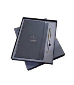 Parker Giftset Fusion Shiny  Silver GT Ballpoint Pen +  Black Notebook A5