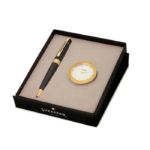 Sheaffer Giftset Glossy Black 300 Ballpoint Pen with GT and Sheaffer Table Clock 9325