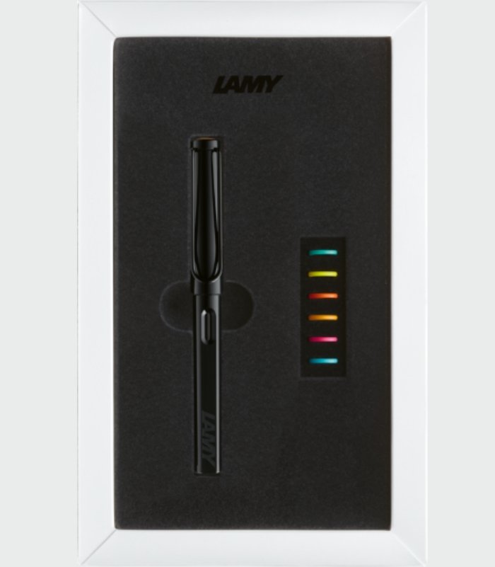 3 Lamy 0B1 Fountain pen Safari All Black Multi incl.Set of 6 coloured rings - Image 1