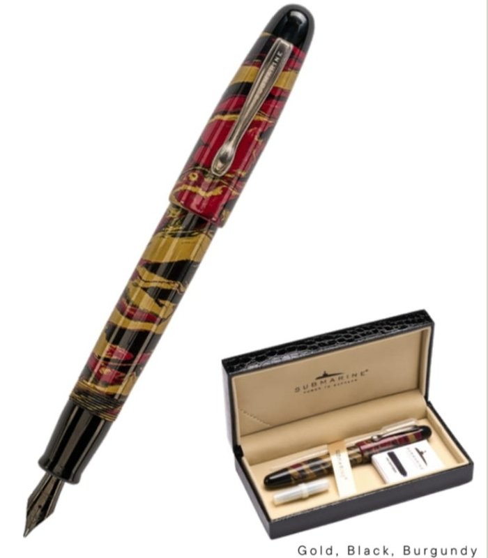 Untitled design (1) Submarine Ebonite King Gold, Black, Burgundy Fountain Pen - Image 1