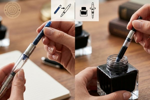 Insert the ink cartridge or fill the converter