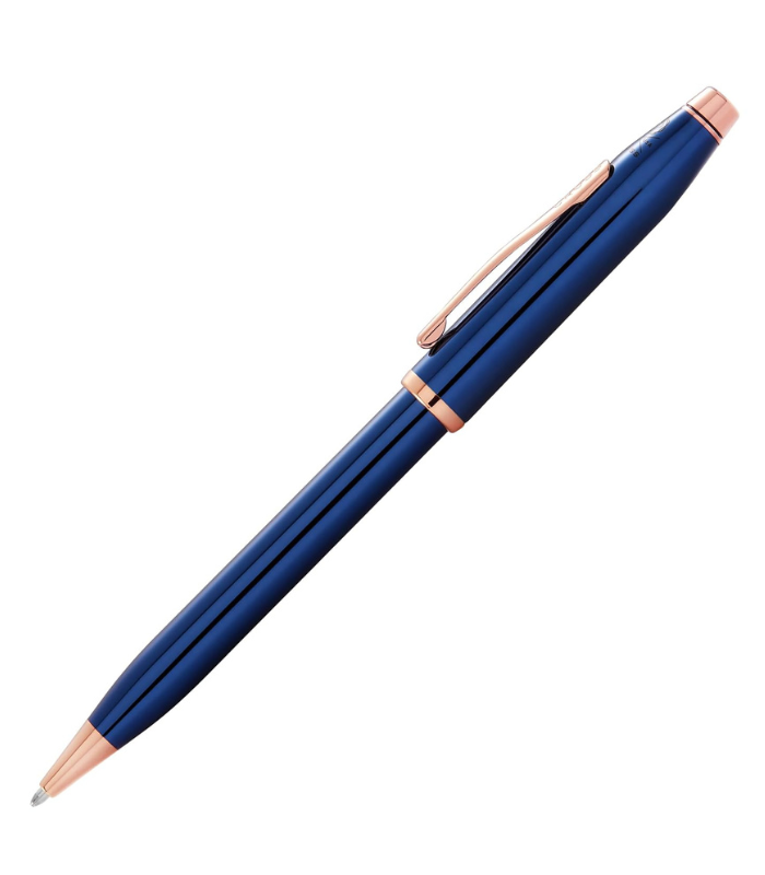 Untitled design (1) Cross Century II Translucent Cobalt Blue & Rose Gold Tone PVD Ballpoint Pen - Image 1