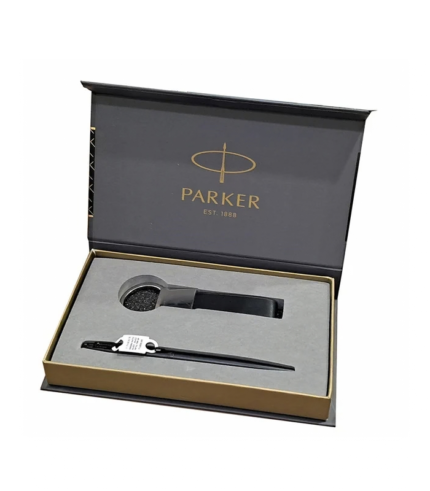 Parker Insignia Matte Black Black Metal Trim Ball Pen Gift Set with Keychain