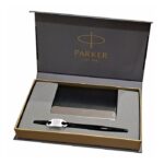 Parker Insignia Laque Black Black Metal Trim Ball Pen Gift Set with Card Holder