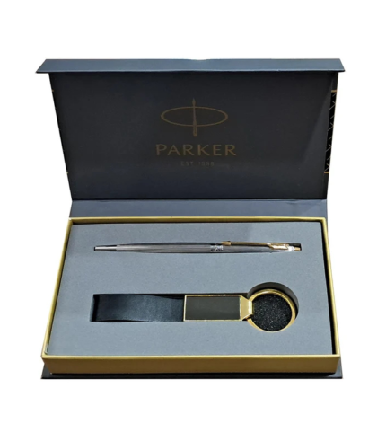 Parker Insignia Shiny Chrome GT Ball Pen Gift Set with Keychain
