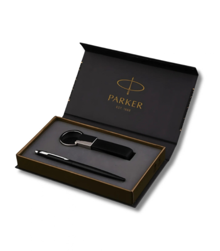 Parker Insignia Laque Black Chrome Trim Ball Pen Gift Set with Keychain
