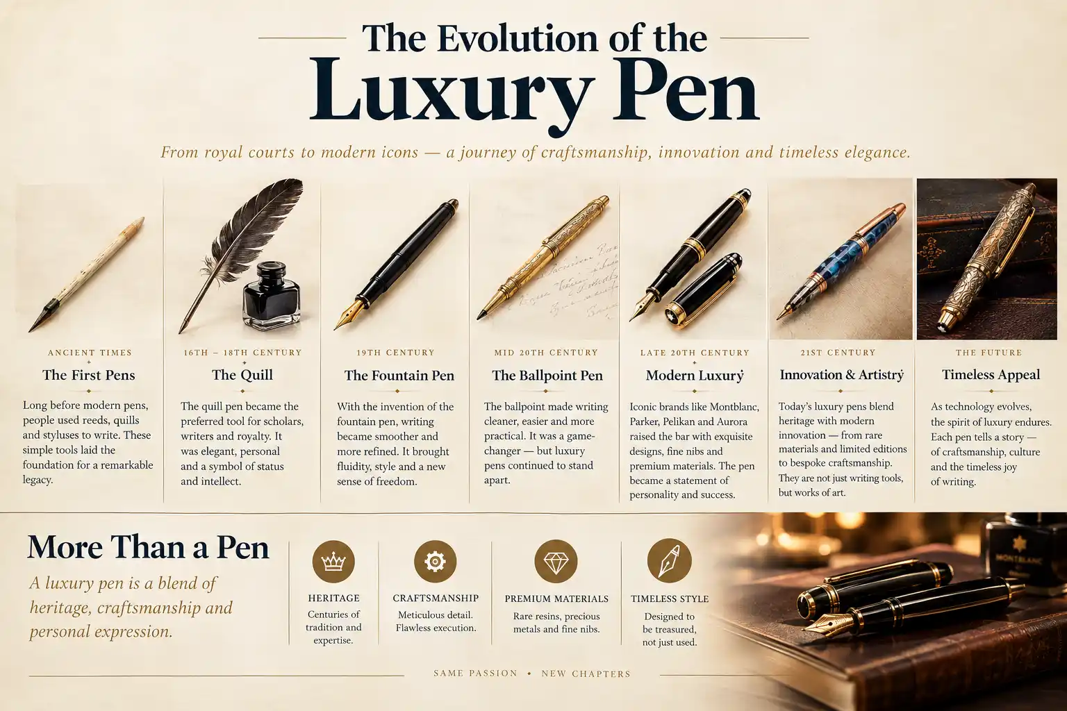 Luxury Fountain Pen Luxury fountain pen with gold nib resting on an open notebook